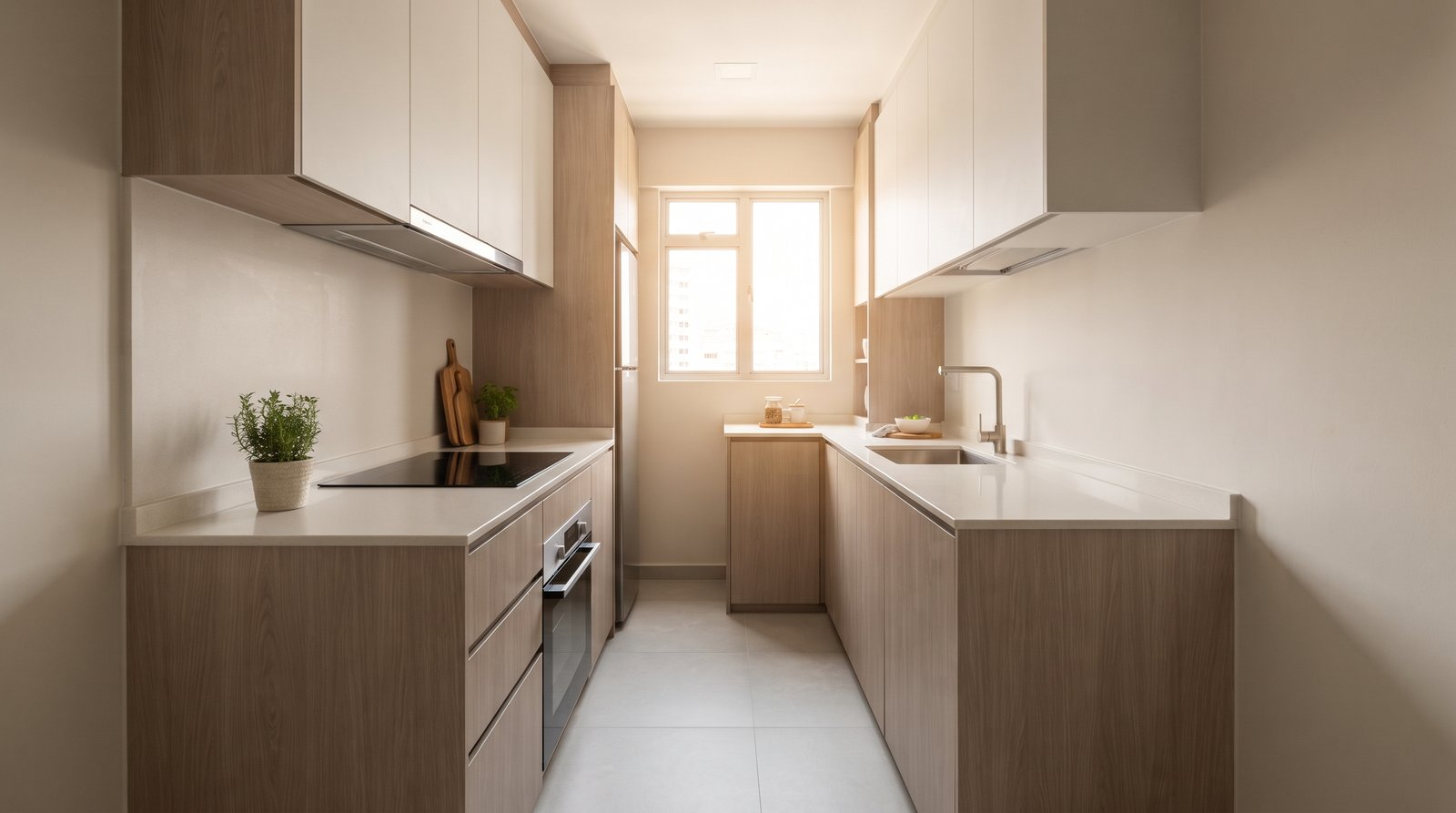 Kitchen with island and stone countertop in a Singapore home