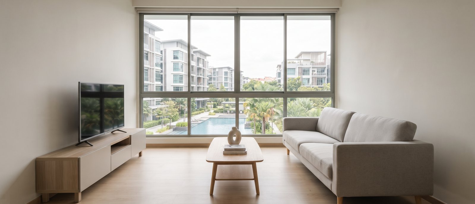 Condominium living area, completed interior