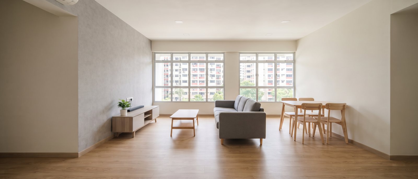 4-room HDB flat living and dining area, completed interior